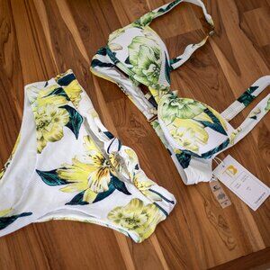 NWT Floral High Waist Bikini Set Tie Waist Size M TiniBikini